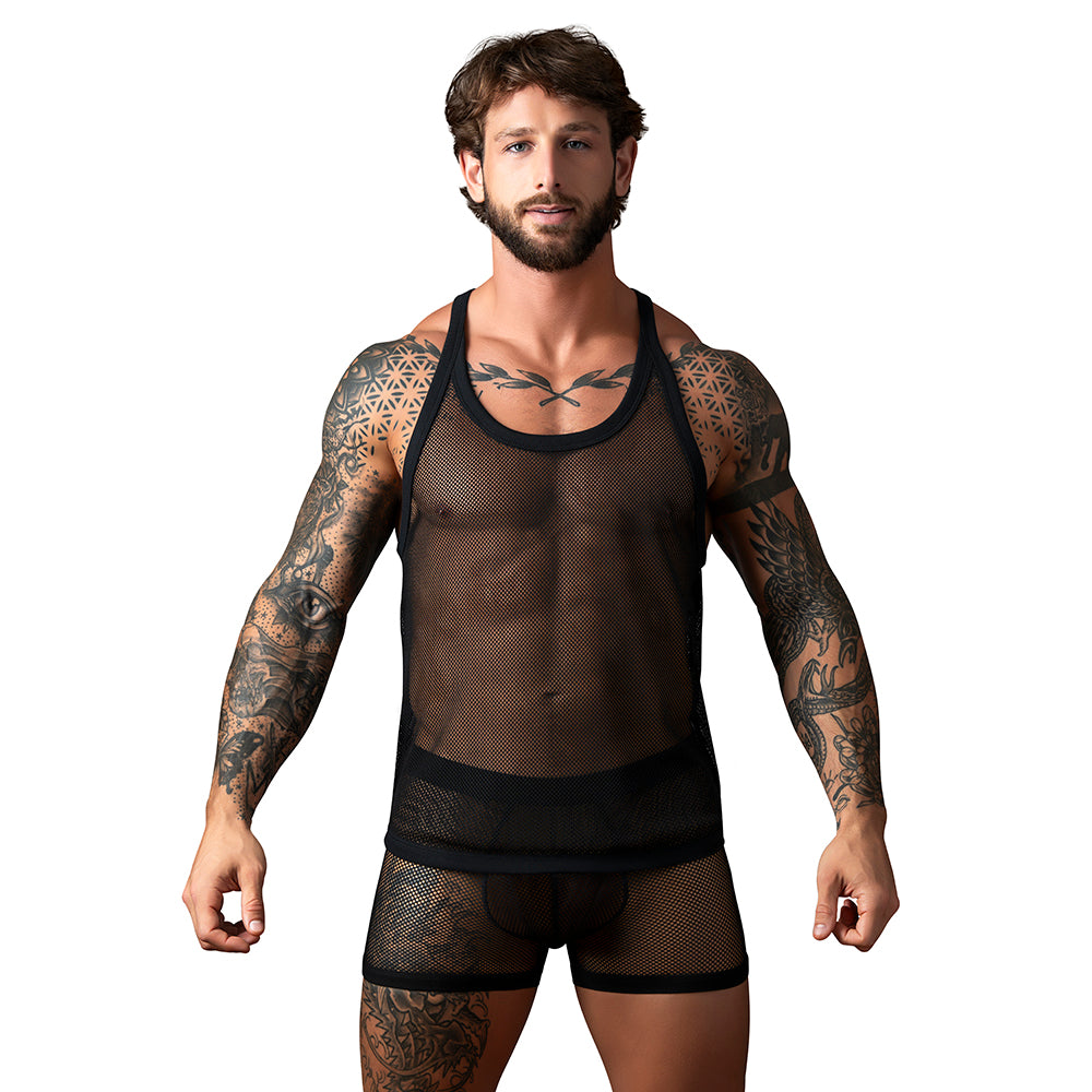 Men's Fishnet Tank Top - Black L/XL